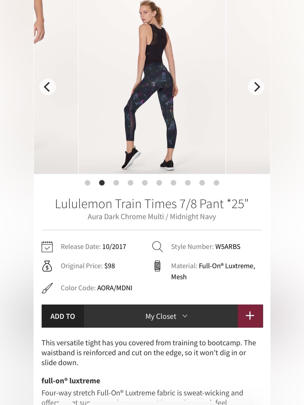 Lululemon Train Times 7/8 Pant *25" In Aura Dark Chrome Multi / Midnight Navy - Picture 7 of 7
